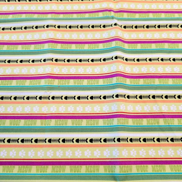 Cotton Fabric Woof Meow Stripe 18x44in Pet Theme Fishbone M'Liss Collection - Picture 1 of 9